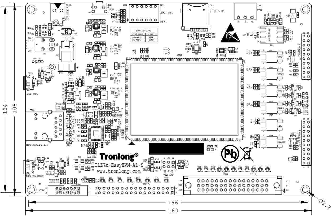 TLZ7x-EasyEVM-S评估板底板机械尺寸图